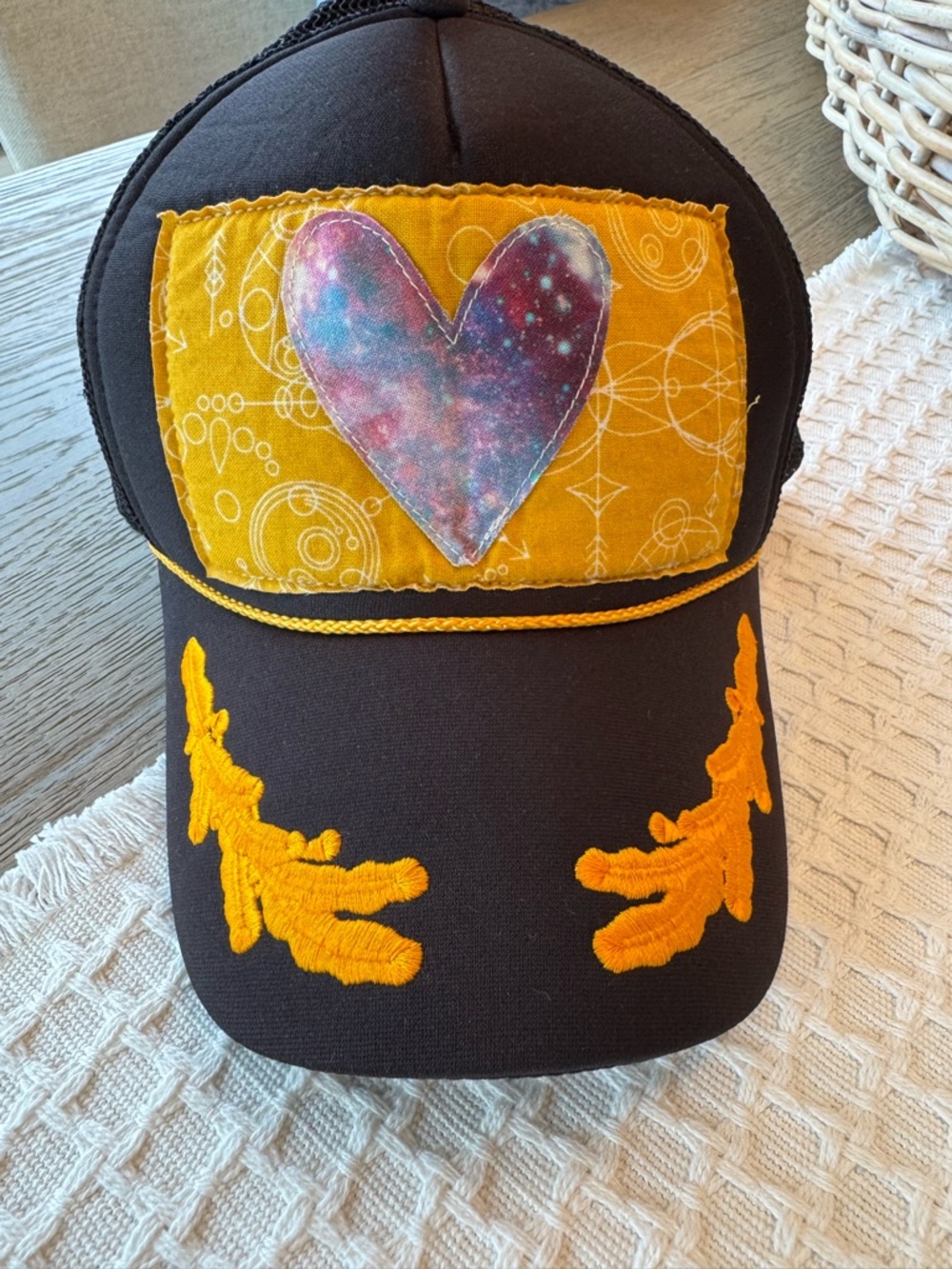 HEC Studio Black Trucker Hat with Yellow Patch & Galaxy Heart - Picture 2 of 4